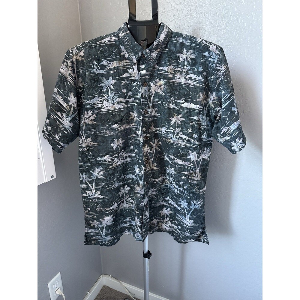 Pete Huntington Handcrafted Bali Button Up Shirt Tropical Palm Tree Mens L